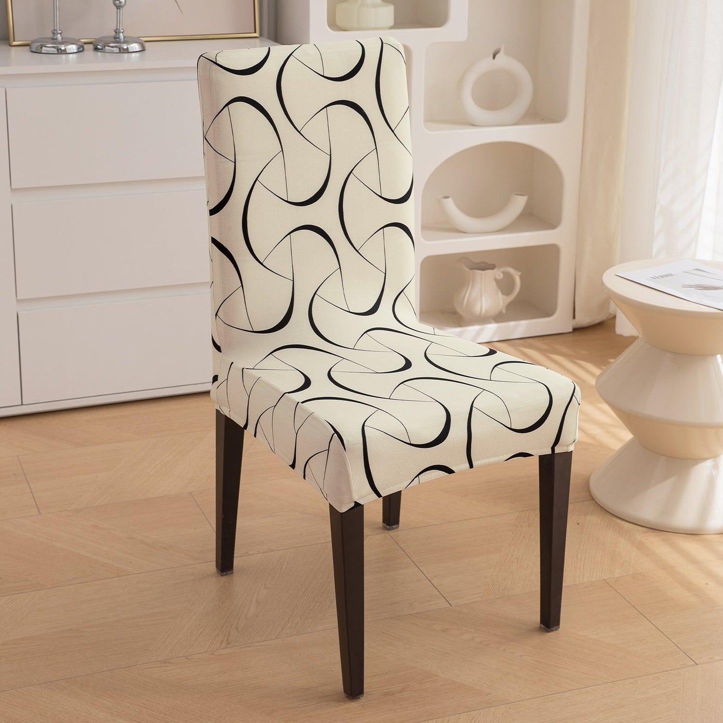 Natural Beige Abstract Art Print chair covers Set