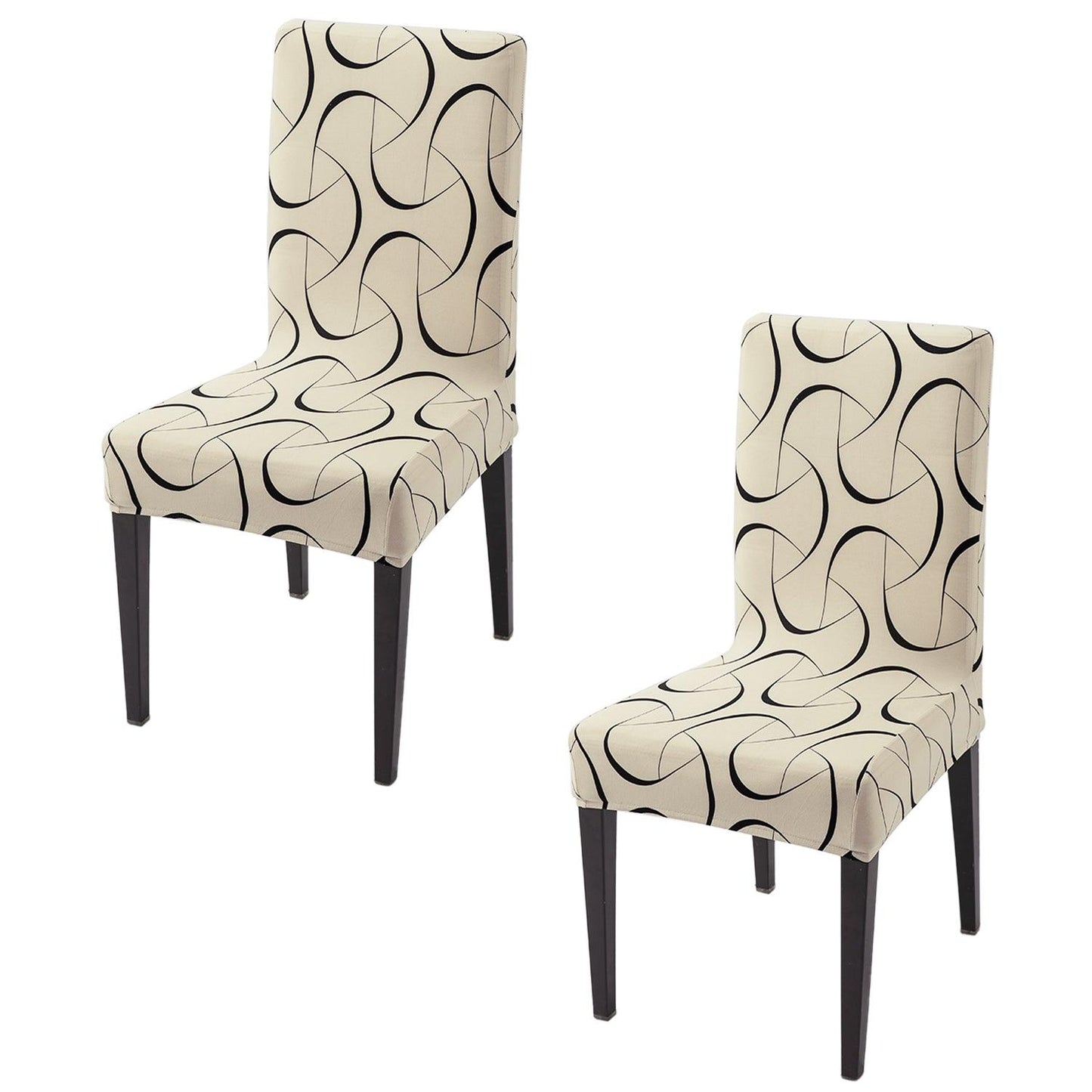 Natural Beige Abstract Art Print elastic chair covers set of 2