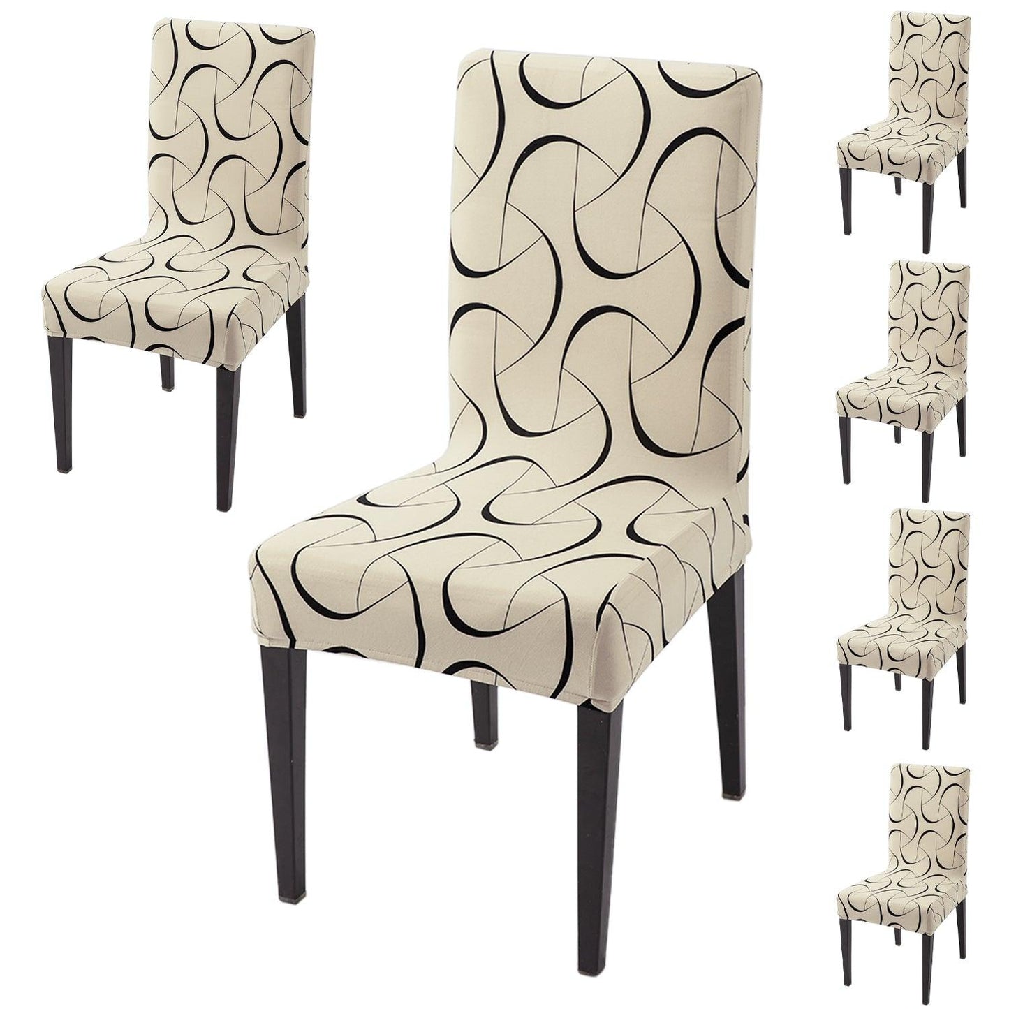Natural Beige Abstract Art Print dining chair covers set of 6
