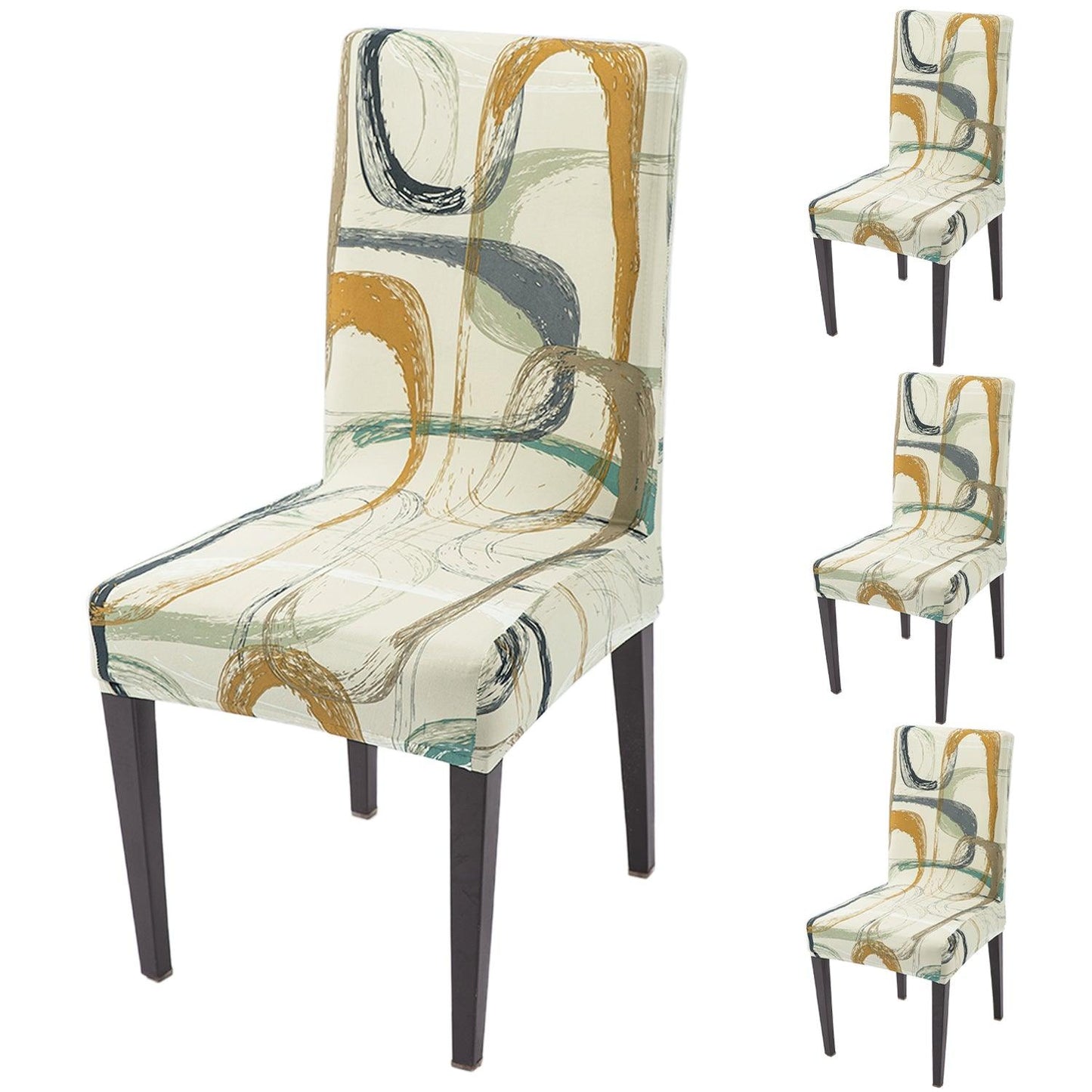 Parchement Beige Abstract Art Print dining chair covers set of 4