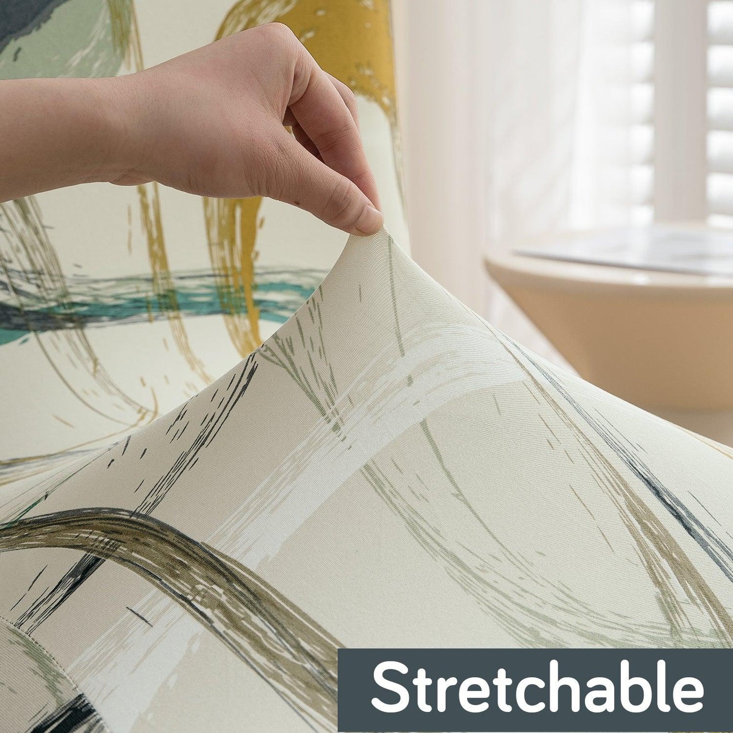Parchement Beige Abstract Art Print stretchable dining chair covers