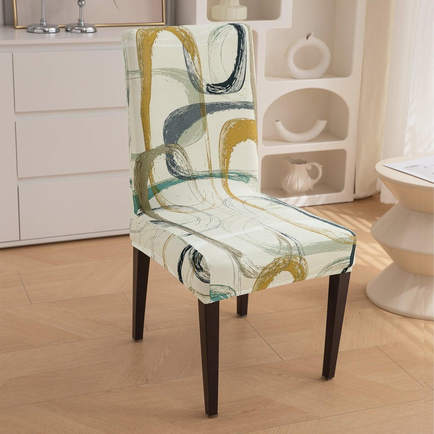 Parchement Beige Abstract Art Print chair covers Set
