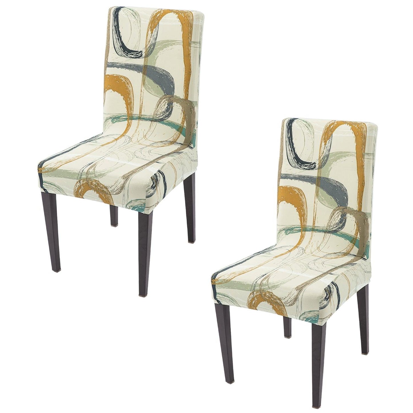 Parchement Beige Abstract Art Print elastic chair covers set of 2