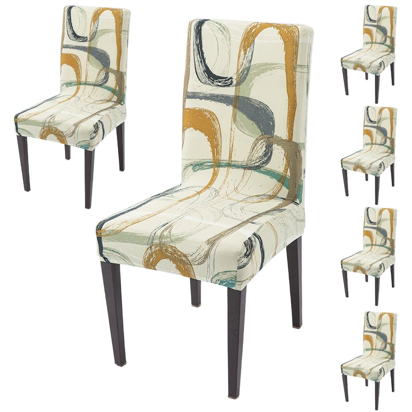 Parchement Beige Abstract Art Print dining chair covers set of 6