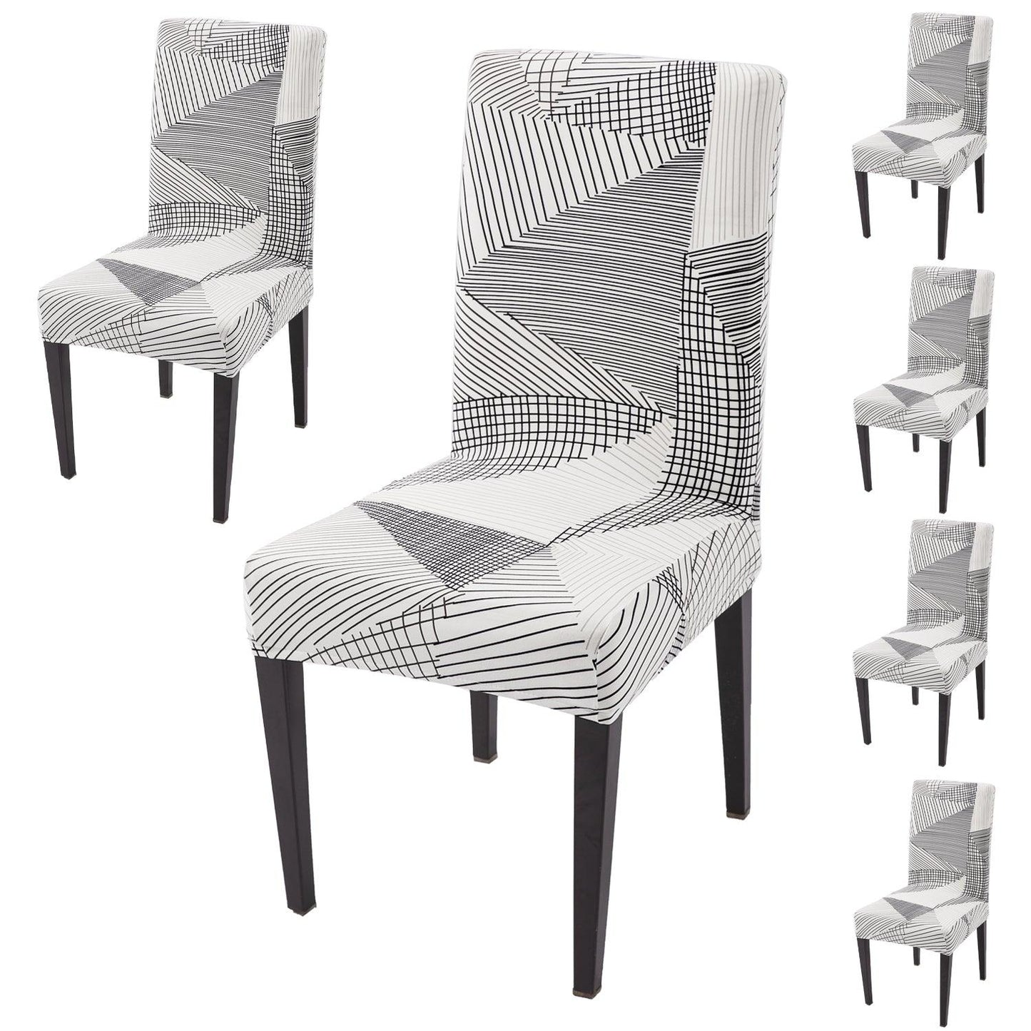 Snow White Black Geometry Print dining chair covers set of 6