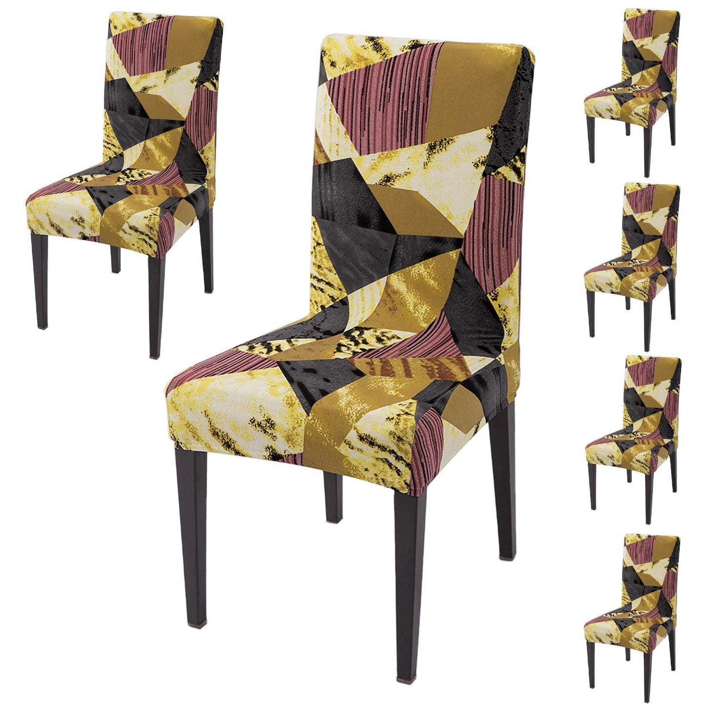 Wine Abstract Geometry Print dining chair covers set of 6