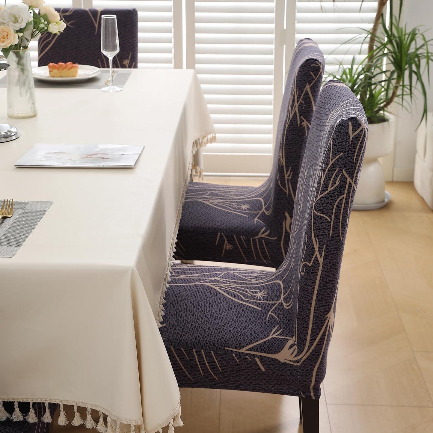 Dark Coffee Twigs print stylish chair cover | Hokipo