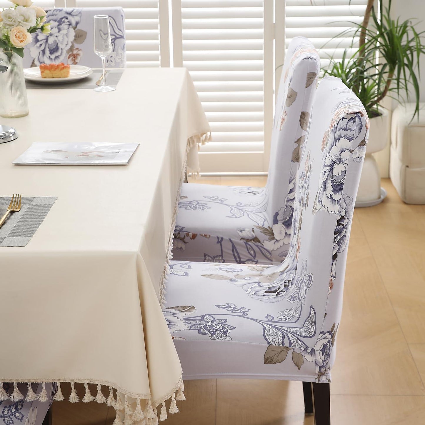 Gentle Grey Dahlia print stylish chair cover | Hokipo