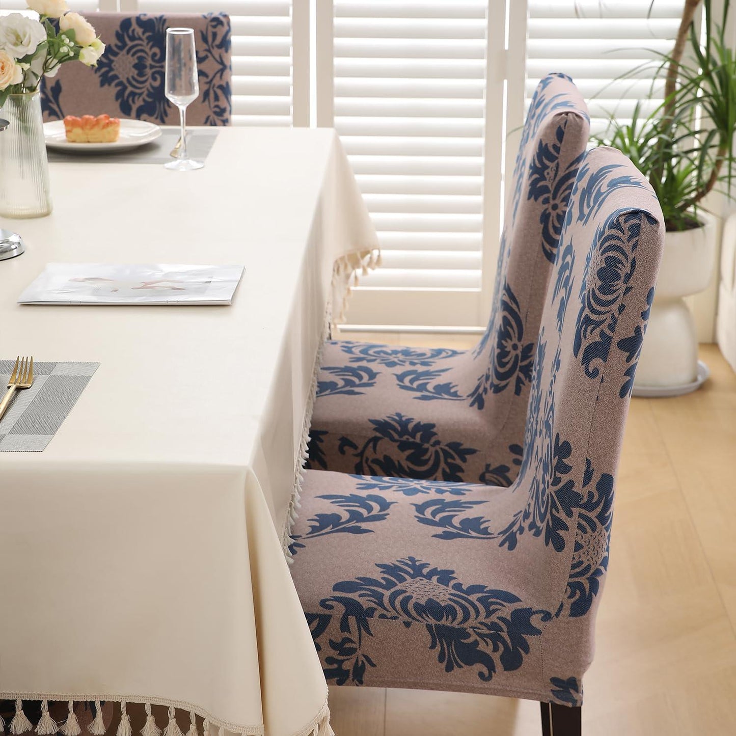 Light Coffee Lotus Damask print stylish chair cover | Hokipo