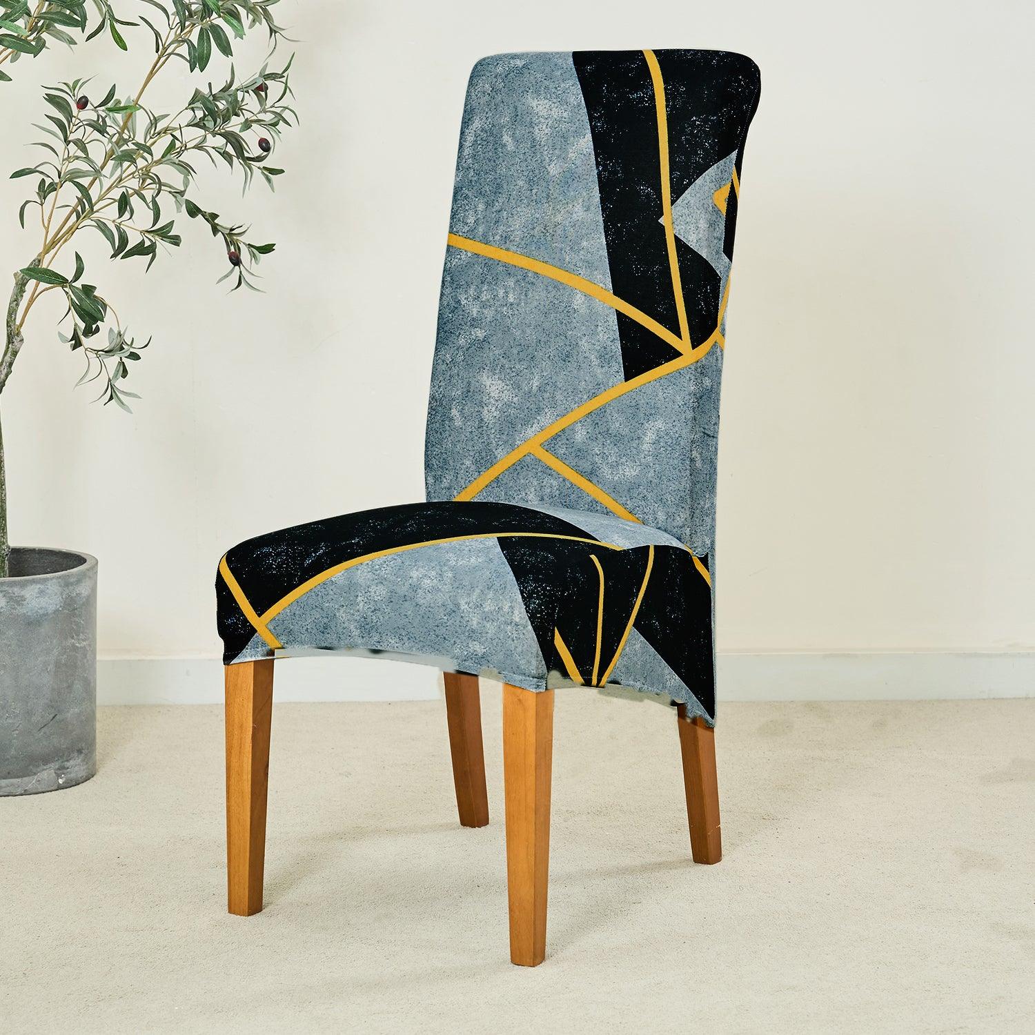PolySpandex 140gsm High Back Dining Chair Cover Set of 1/2/4/6, Multicolor Abstract Geometry - HOKIPO | Har Ghar ka Humsafar