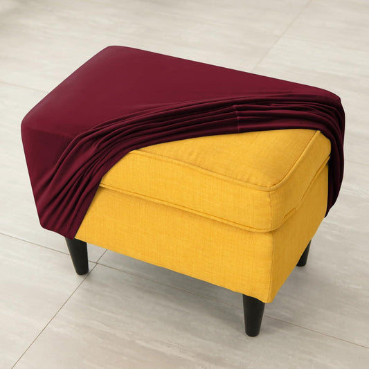 Premium 210 GSM Velvet Stretchable Ottoman Foot Rest Stool Cover, Burgundy - HOKIPO | Har Ghar ka Humsafar