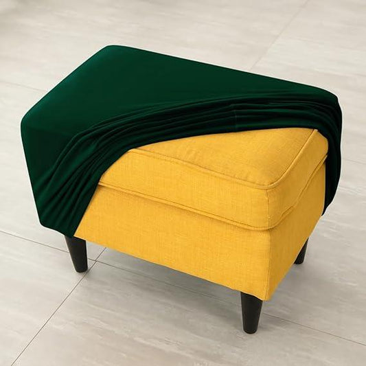 Premium 210 GSM Velvet Stretchable Ottoman Foot Rest Stool Cover, Hunter Green - HOKIPO | Har Ghar ka Humsafar