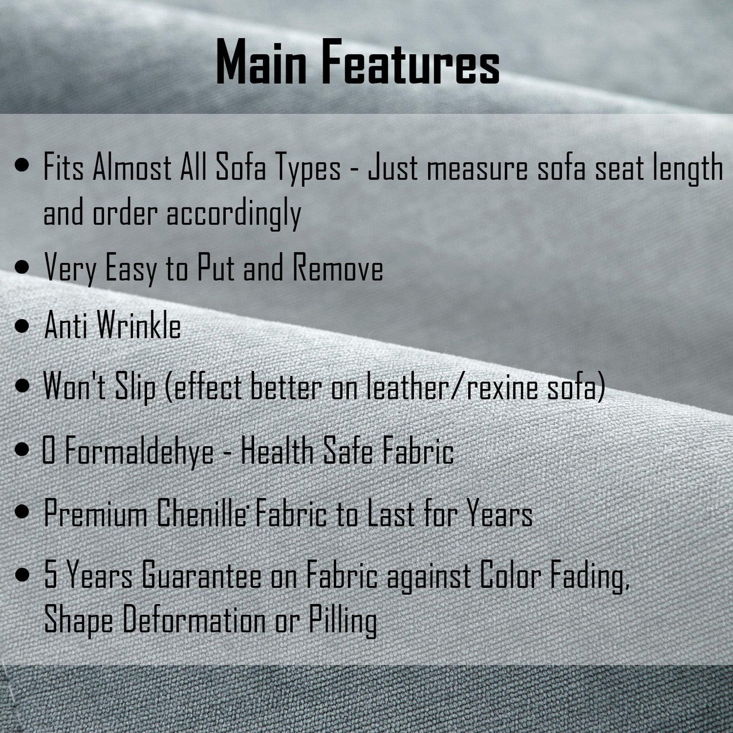 Premium Chenille Anti Slip Sofa Seat Mat for 1/2/3 Seater, Grey - HOKIPO | Har Ghar ka Humsafar