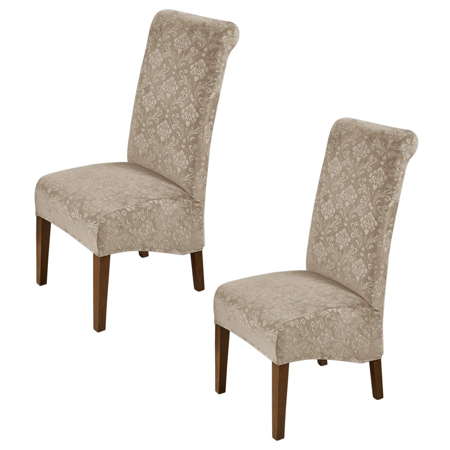 Premium Embossed Velvet Long Back Chair Cover Set of 1/2/4/6, Camel - HOKIPO | Har Ghar ka Humsafar