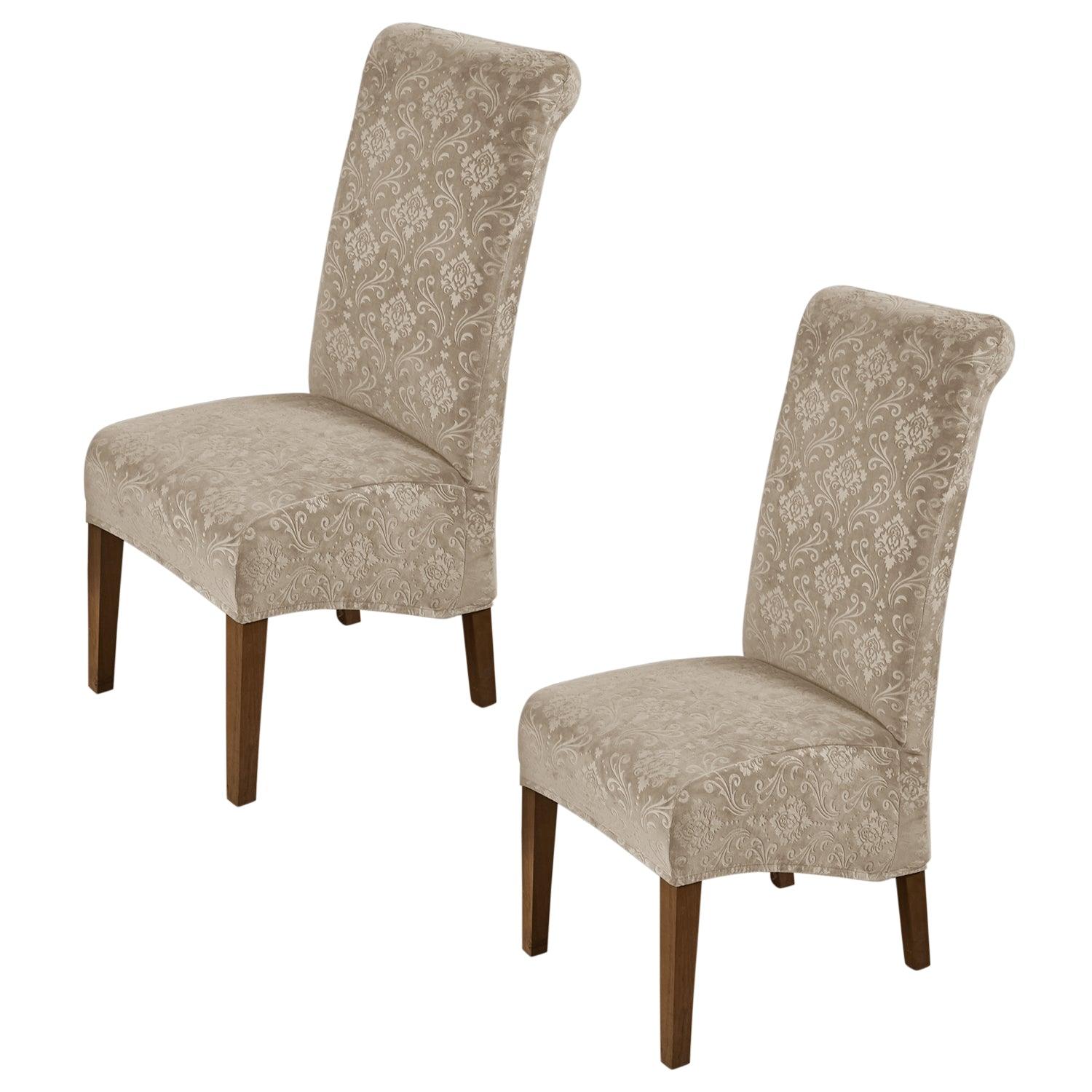 Premium Embossed Velvet Long Back Chair Cover Set of 1/2/4/6, Camel - HOKIPO | Har Ghar ka Humsafar