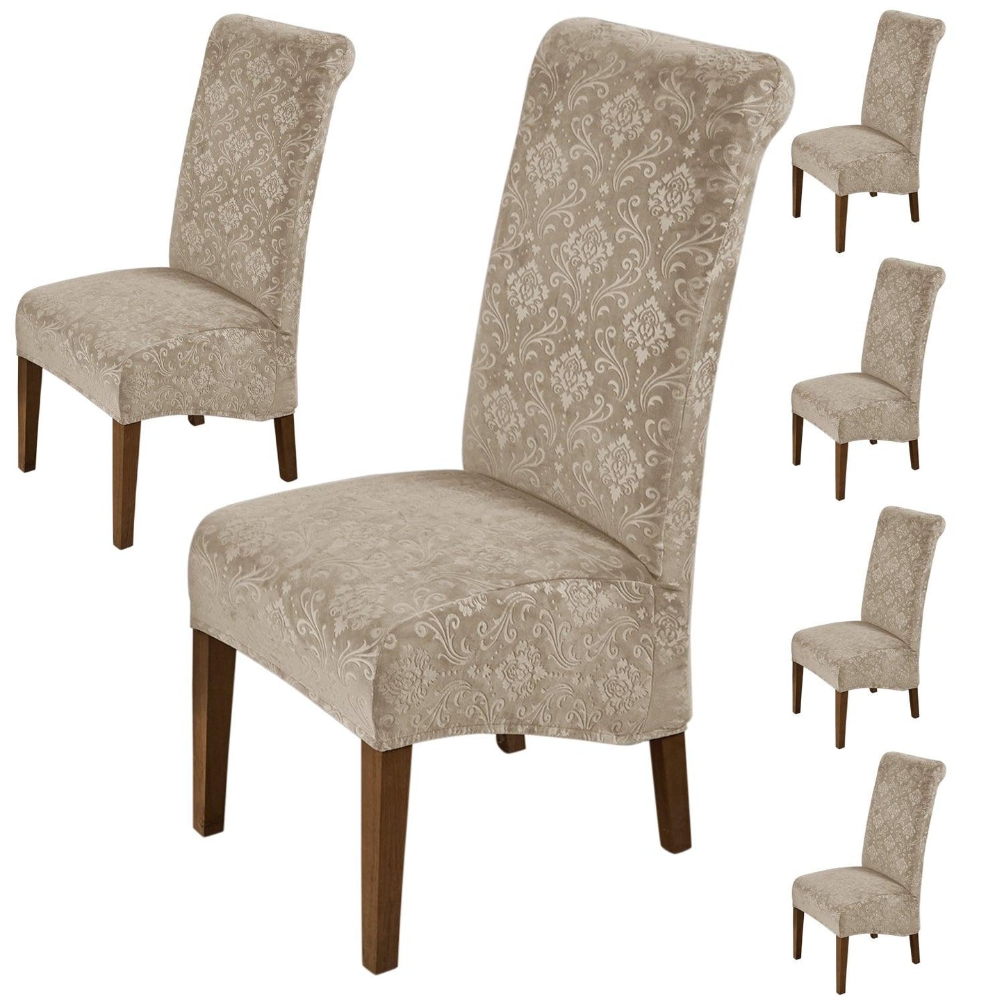 Premium Embossed Velvet Long Back Chair Cover Set of 1/2/4/6, Camel - HOKIPO | Har Ghar ka Humsafar