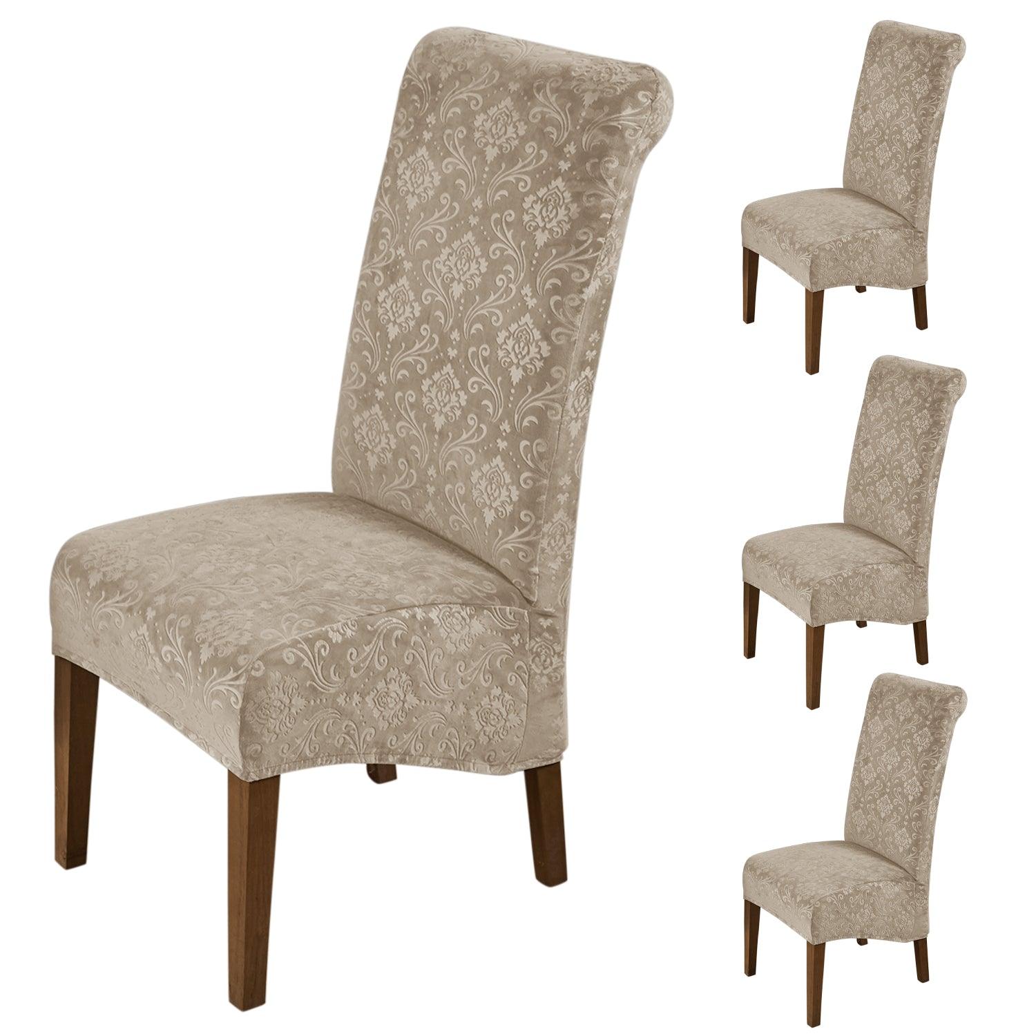 Premium Embossed Velvet Long Back Chair Cover Set of 1/2/4/6, Camel - HOKIPO | Har Ghar ka Humsafar