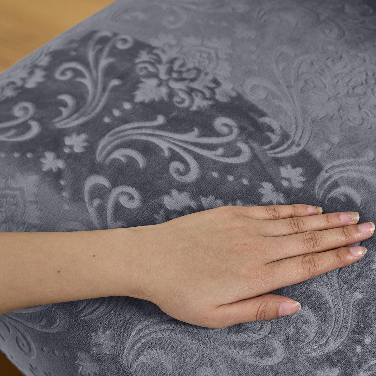 Premium Embossed Velvet Long Back Chair Cover Set of 1/2/4/6, Dark Grey - HOKIPO | Har Ghar ka Humsafar