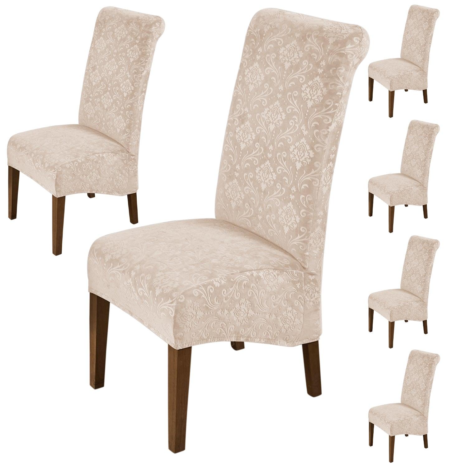 Premium Embossed Velvet Long Back Chair Cover Set of 1/2/4/6, Light Camel - HOKIPO | Har Ghar ka Humsafar
