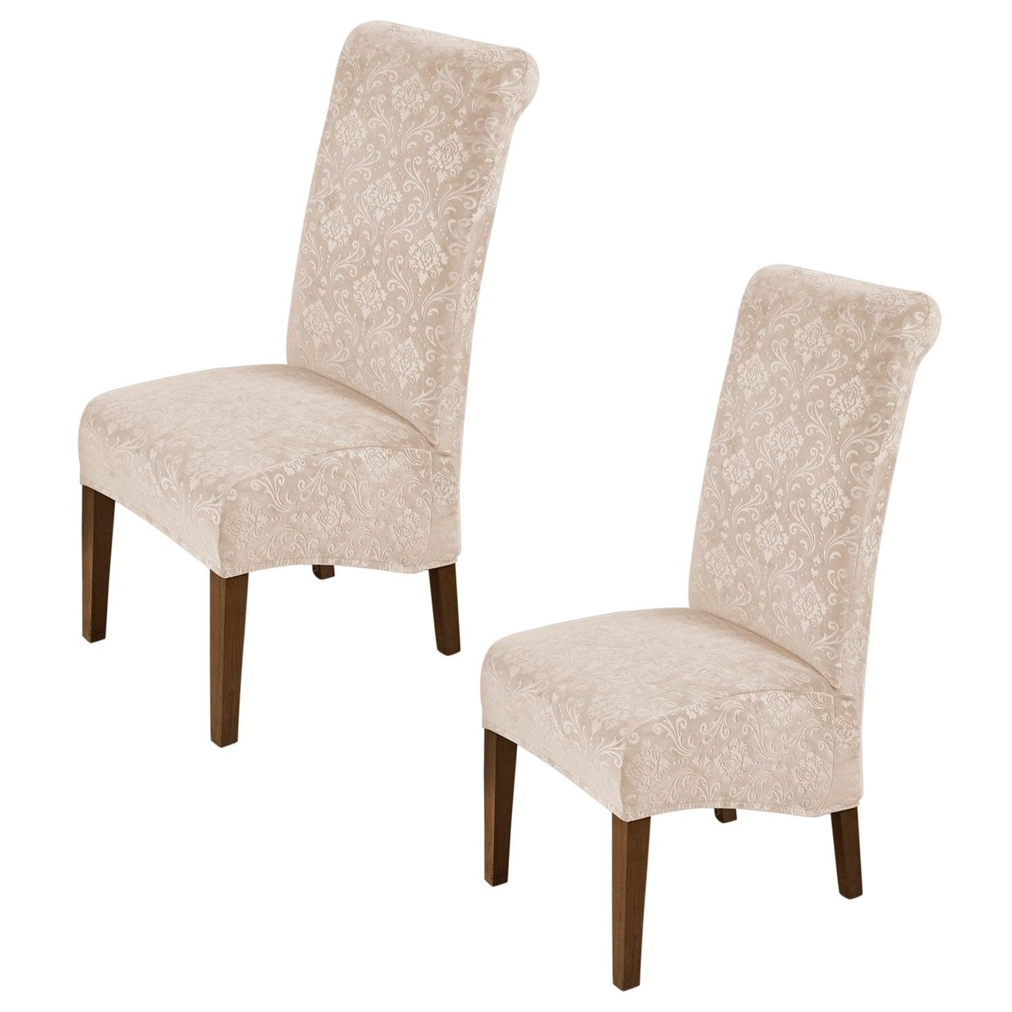 Premium Embossed Velvet Long Back Chair Cover Set of 1/2/4/6, Light Camel - HOKIPO | Har Ghar ka Humsafar