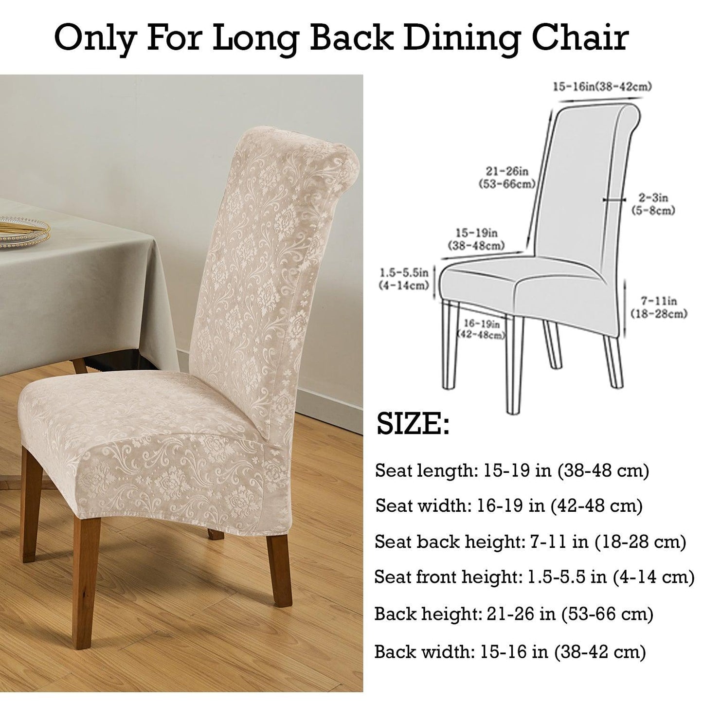 Premium Embossed Velvet Long Back Chair Cover Set of 1/2/4/6, Light Camel - HOKIPO | Har Ghar ka Humsafar