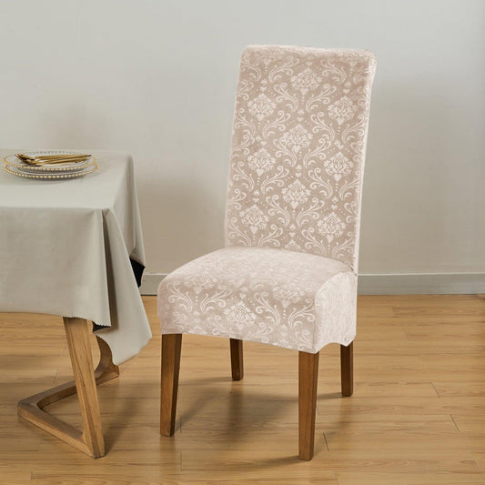 Premium Embossed Velvet Long Back Chair Cover Set of 1/2/4/6, Light Camel - HOKIPO | Har Ghar ka Humsafar