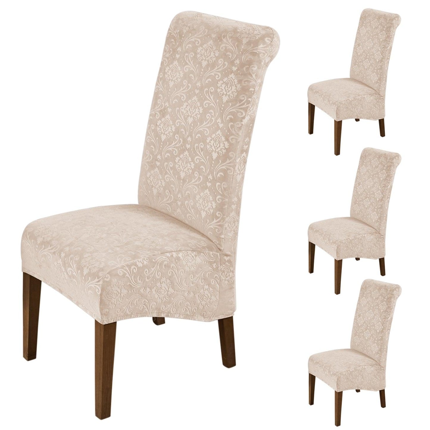 Premium Embossed Velvet Long Back Chair Cover Set of 1/2/4/6, Light Camel - HOKIPO | Har Ghar ka Humsafar