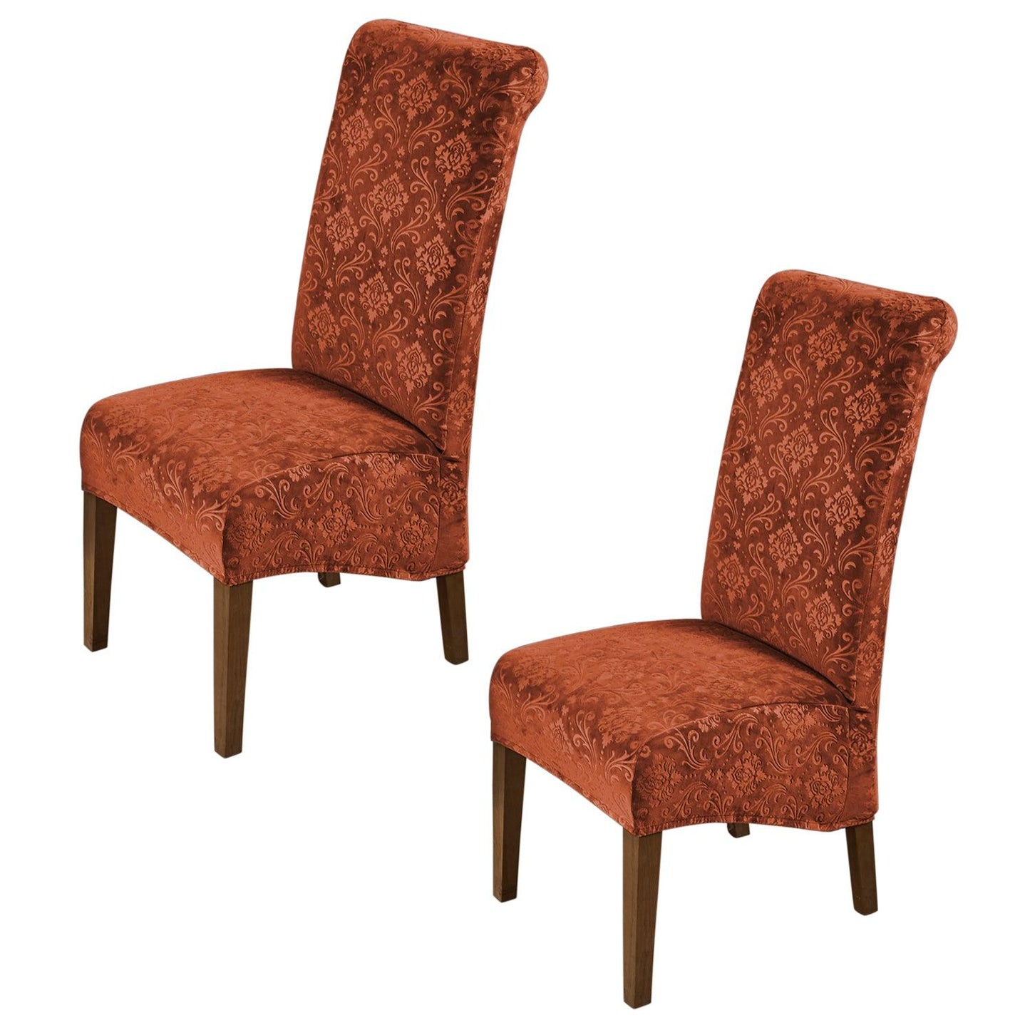 Premium Embossed Velvet Long Back Chair Cover Set of 1/2/4/6, Rustic Brown - HOKIPO | Har Ghar ka Humsafar