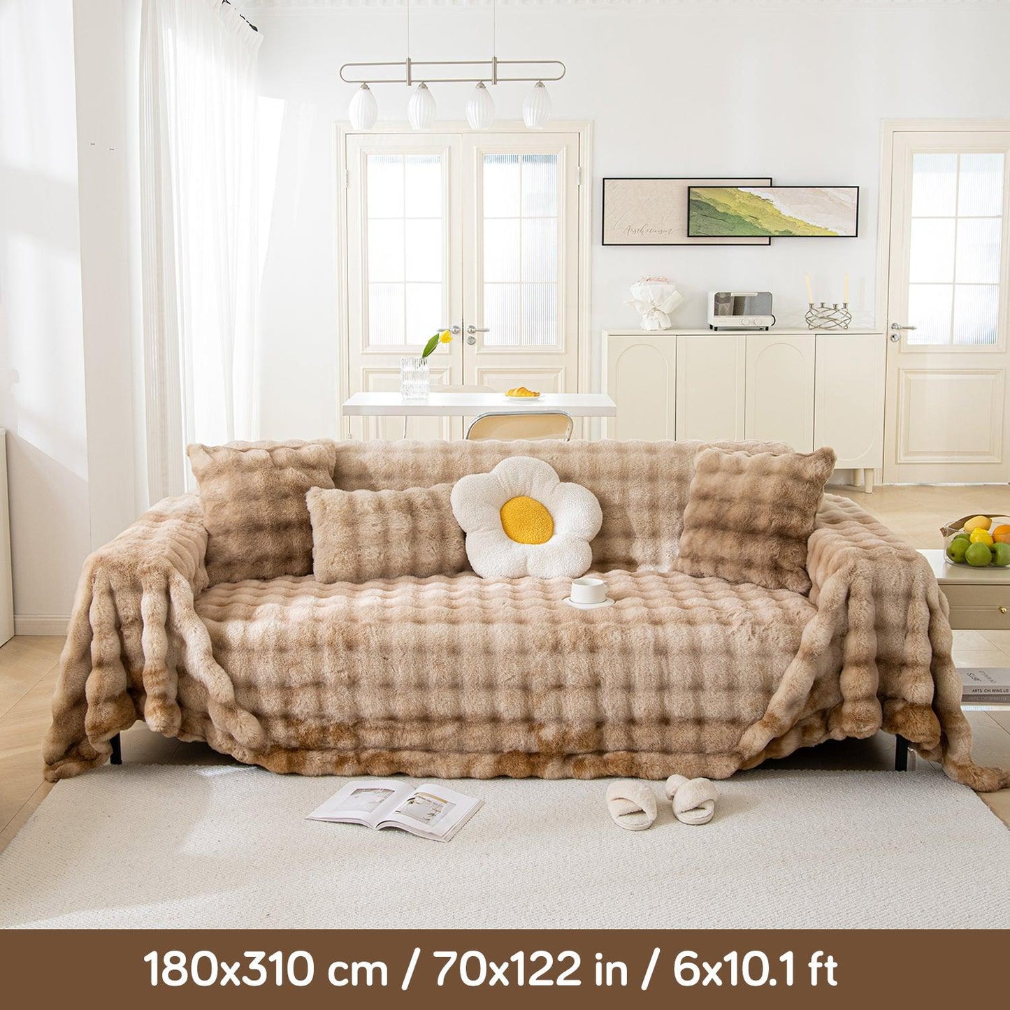 Buy Brown Gradient Faux Rabbit Wool Sofa Throws | HOKIPO