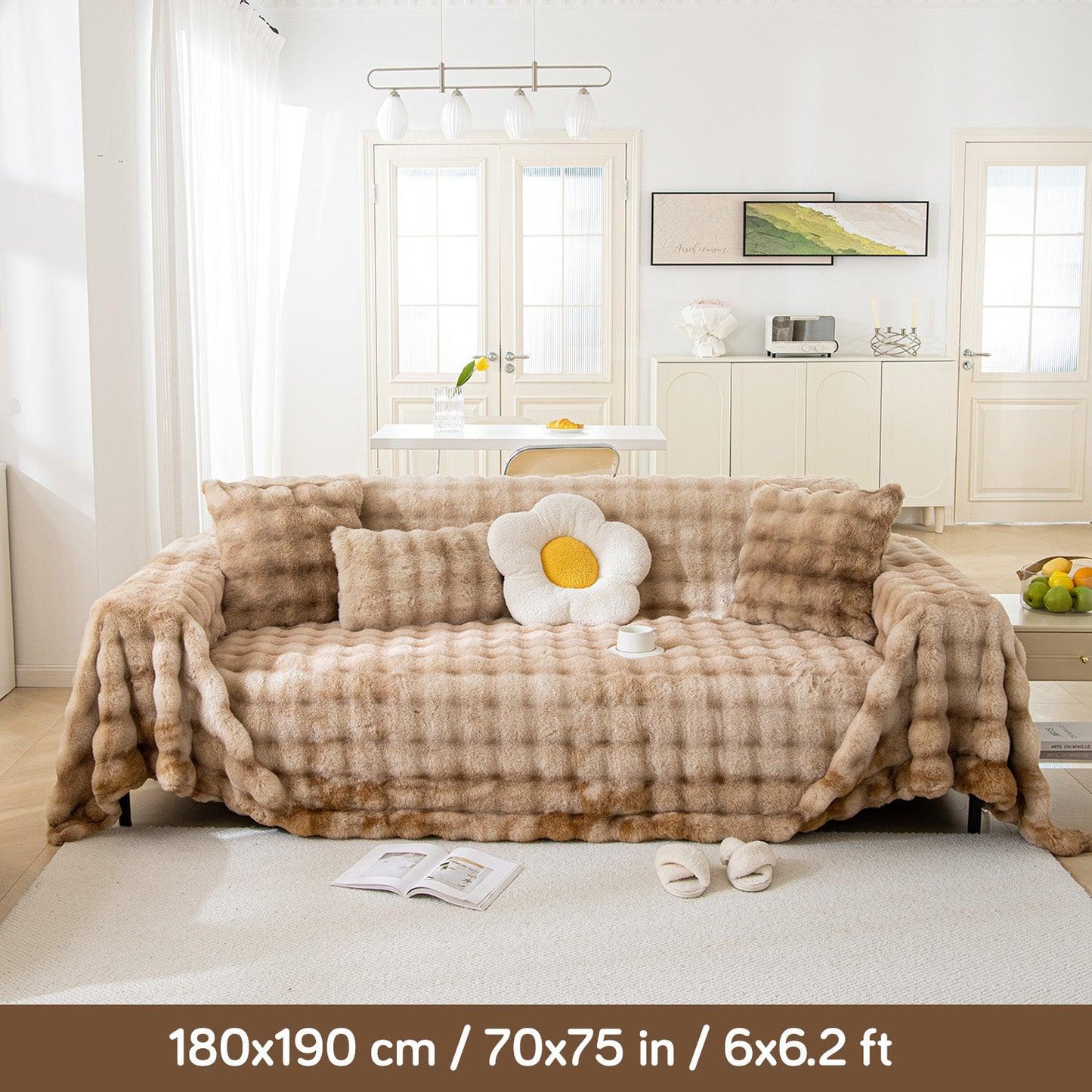 Brown Luxury Gradient Faux Rabbit Wool Sofa Throw cover available for 1, 2 & 3 sets | HOKIPO