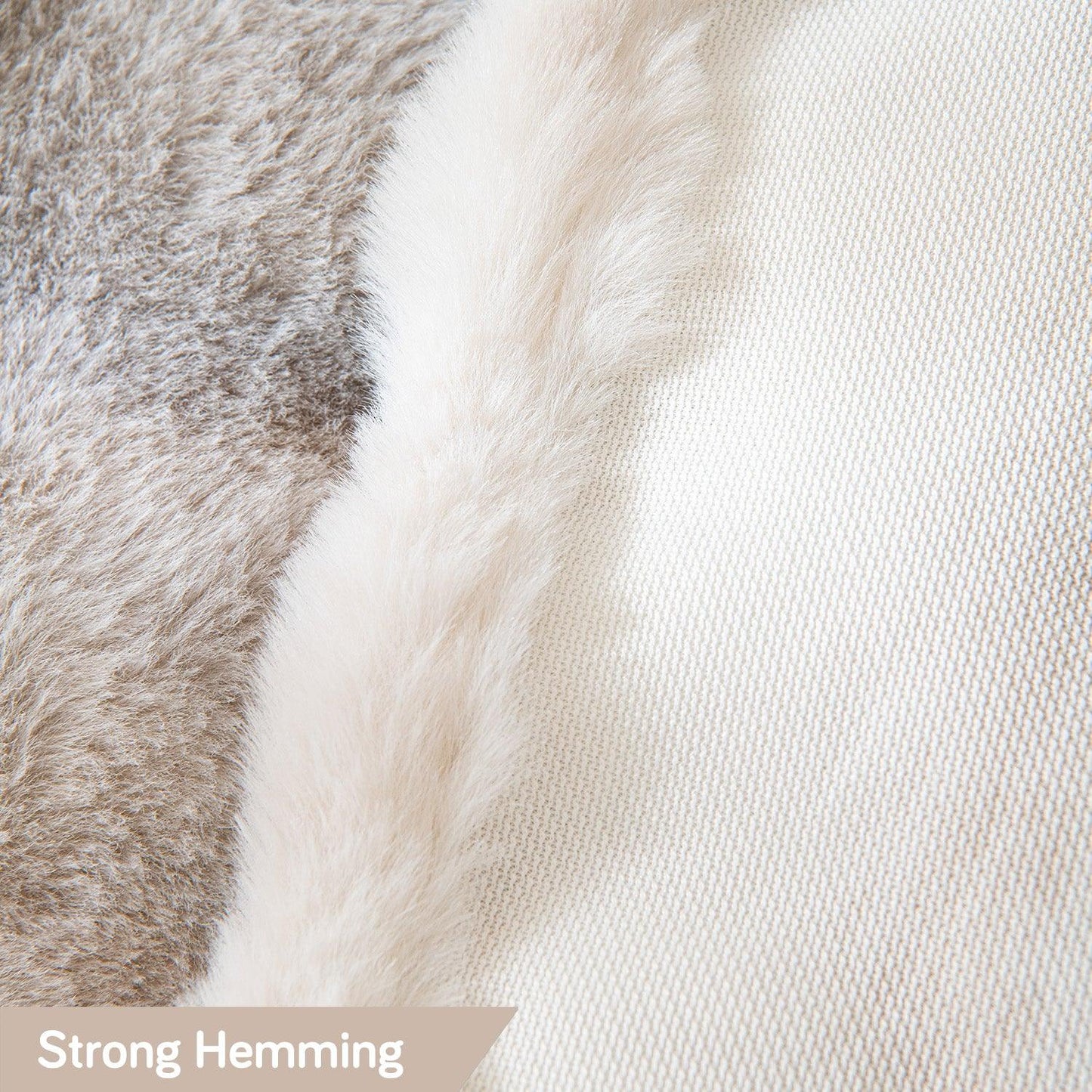 Strong Hemming Cream Premium Gradient Faux Rabbit Wool Sofa Throw Blanket | HOKIPO