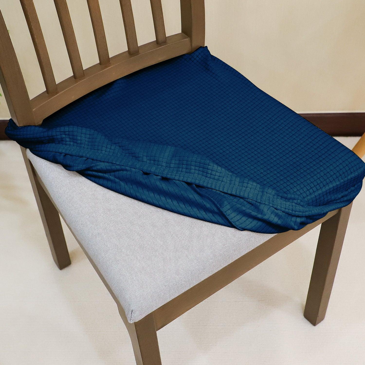 Premium Jacquard Dining Chair Seat Cushion Cover, Dark Blue - HOKIPO | Har Ghar ka Humsafar