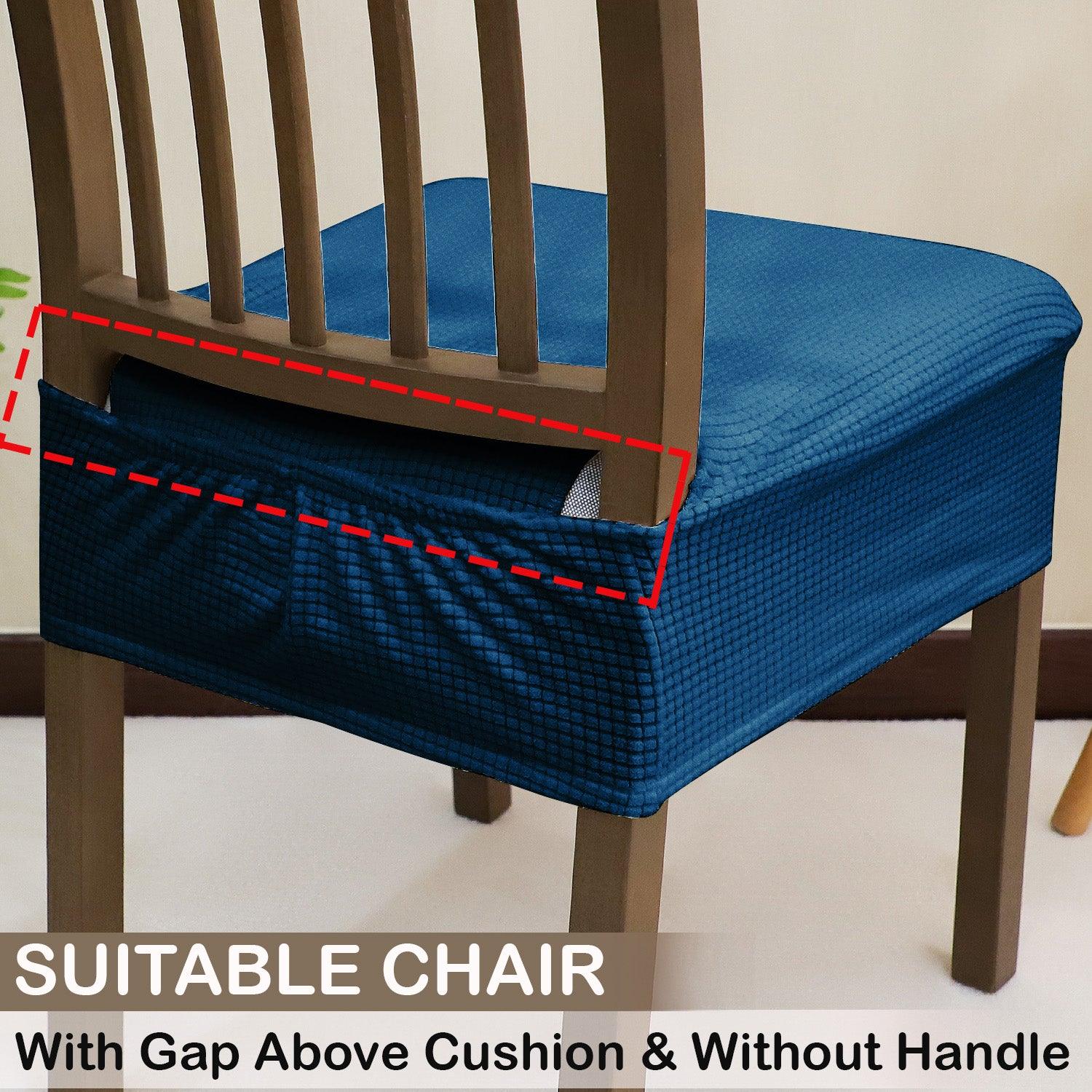 Premium Jacquard Dining Chair Seat Cushion Cover, Dark Blue - HOKIPO | Har Ghar ka Humsafar