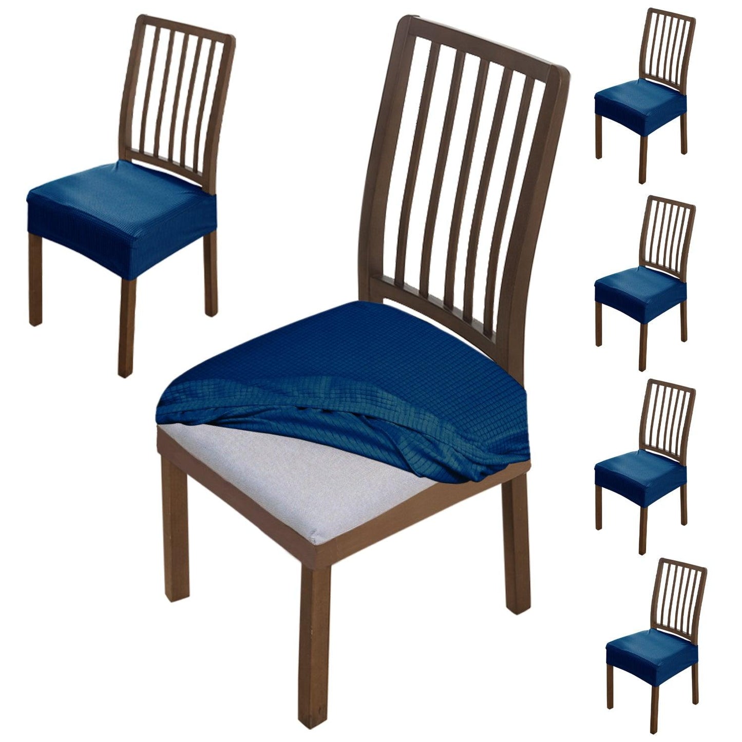 Premium Jacquard Dining Chair Seat Cushion Cover, Dark Blue - HOKIPO | Har Ghar ka Humsafar