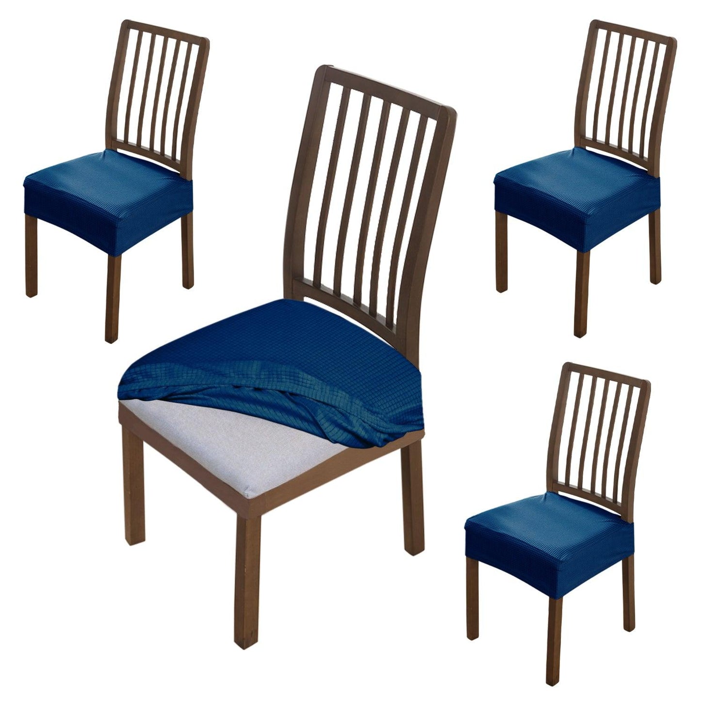 Premium Jacquard Dining Chair Seat Cushion Cover, Dark Blue - HOKIPO | Har Ghar ka Humsafar