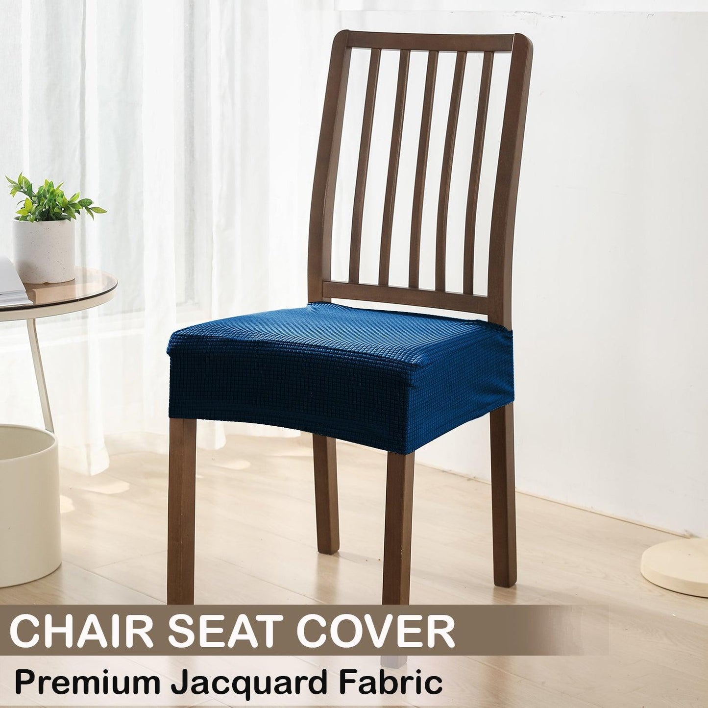 Premium Jacquard Dining Chair Seat Cushion Cover, Dark Blue - HOKIPO | Har Ghar ka Humsafar