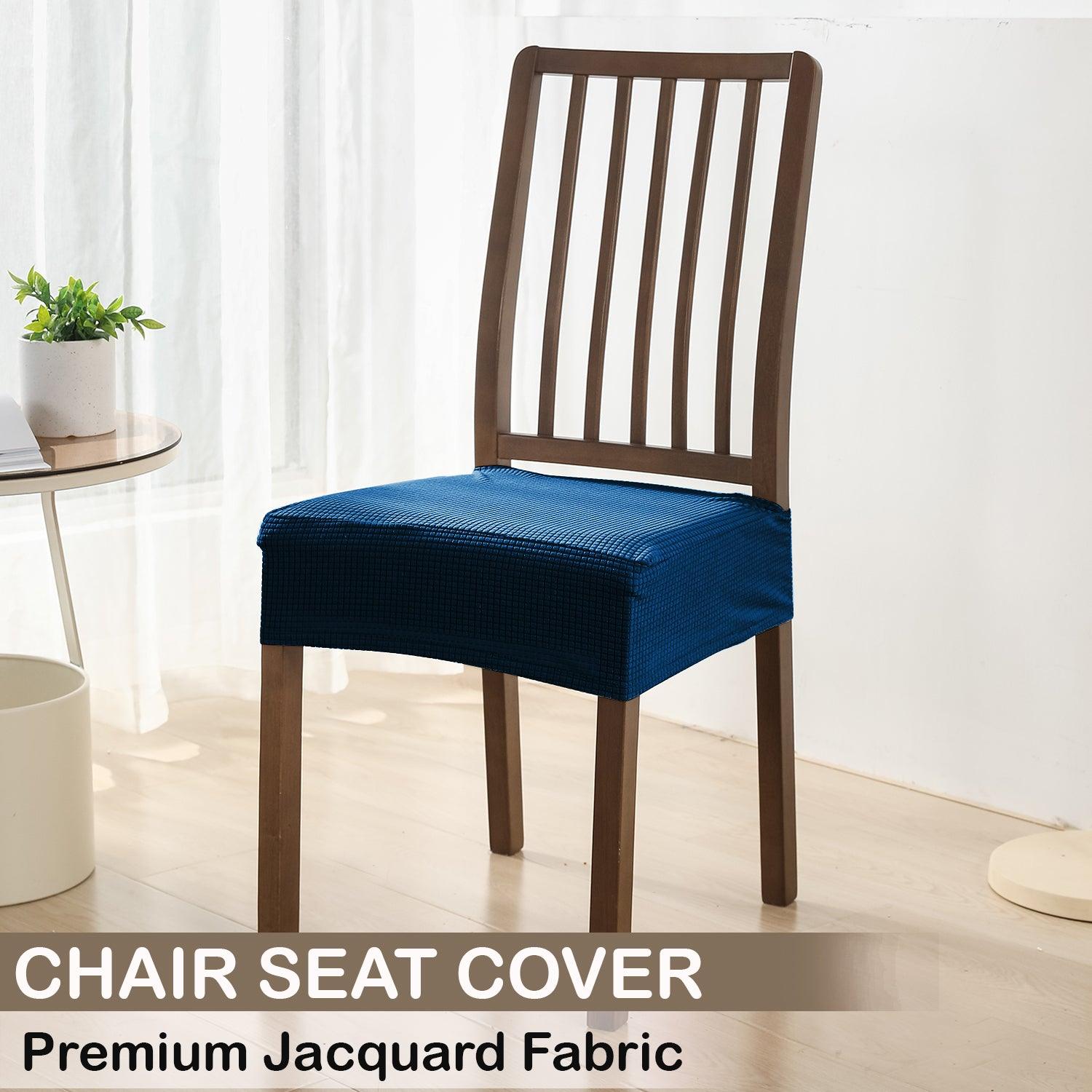 Premium Jacquard Dining Chair Seat Cushion Cover, Dark Blue - HOKIPO | Har Ghar ka Humsafar