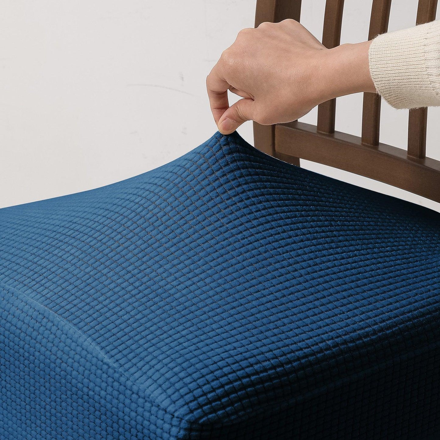 Premium Jacquard Dining Chair Seat Cushion Cover, Dark Blue - HOKIPO | Har Ghar ka Humsafar