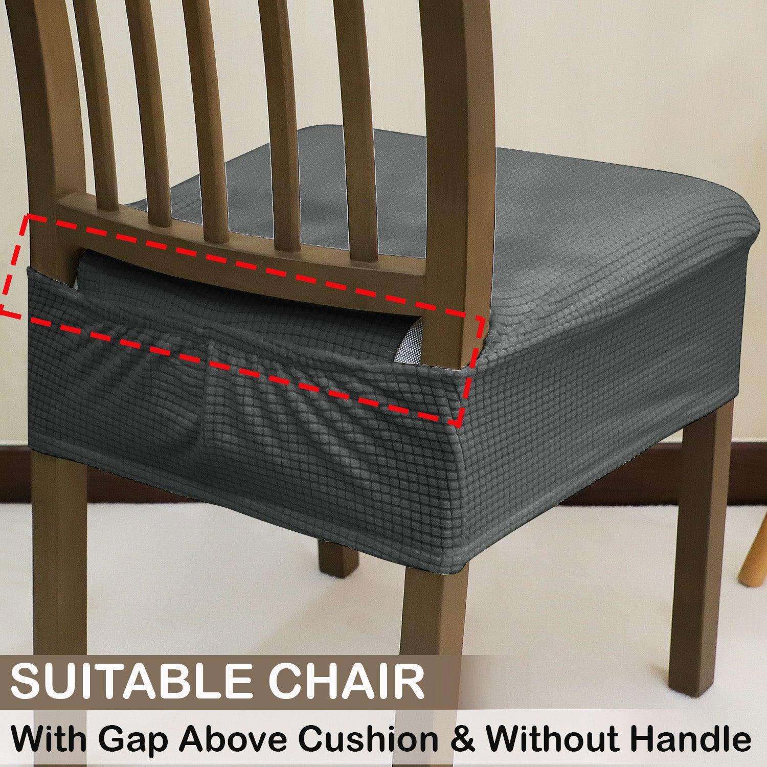 Premium Jacquard Dining Chair Seat Cushion Cover, Dark Grey - HOKIPO | Har Ghar ka Humsafar