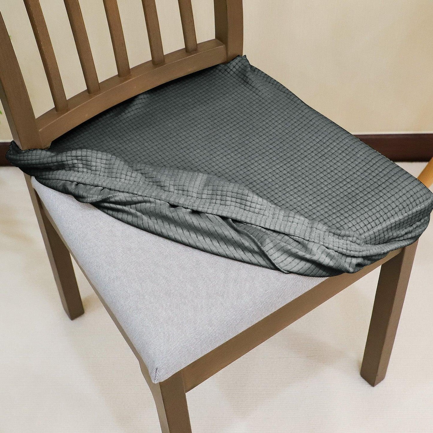 Premium Jacquard Dining Chair Cover, Dark Grey - HOKIPO | Har Ghar ka Humsafar