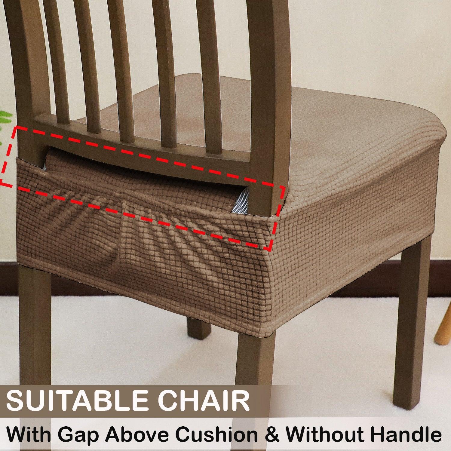 Premium Jacquard Dining Chair Seat Cushion Cover, Light Brown - HOKIPO | Har Ghar ka Humsafar