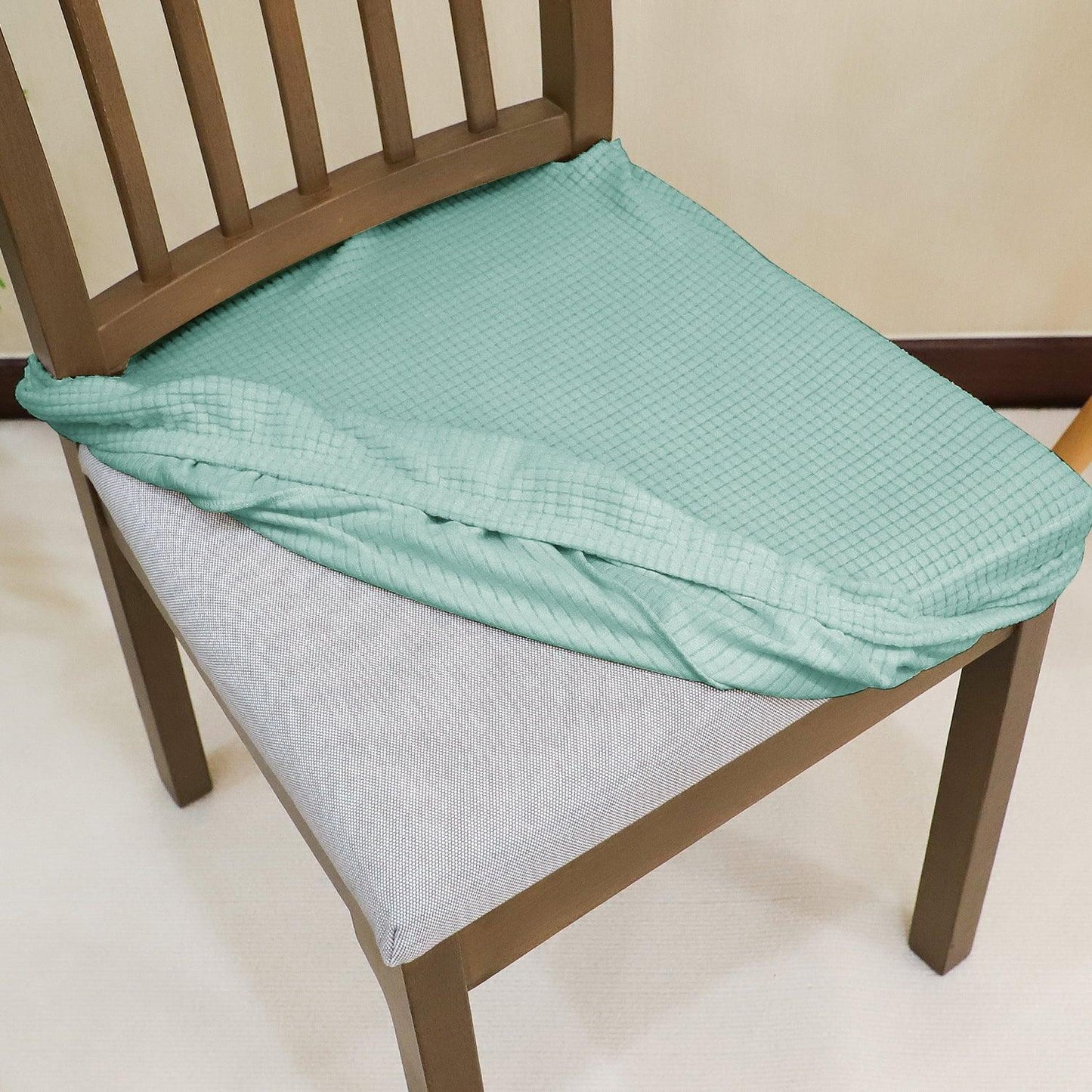 Premium Jacquard Dining Chair Seat Cushion Cover, Light Green - HOKIPO | Har Ghar ka Humsafar