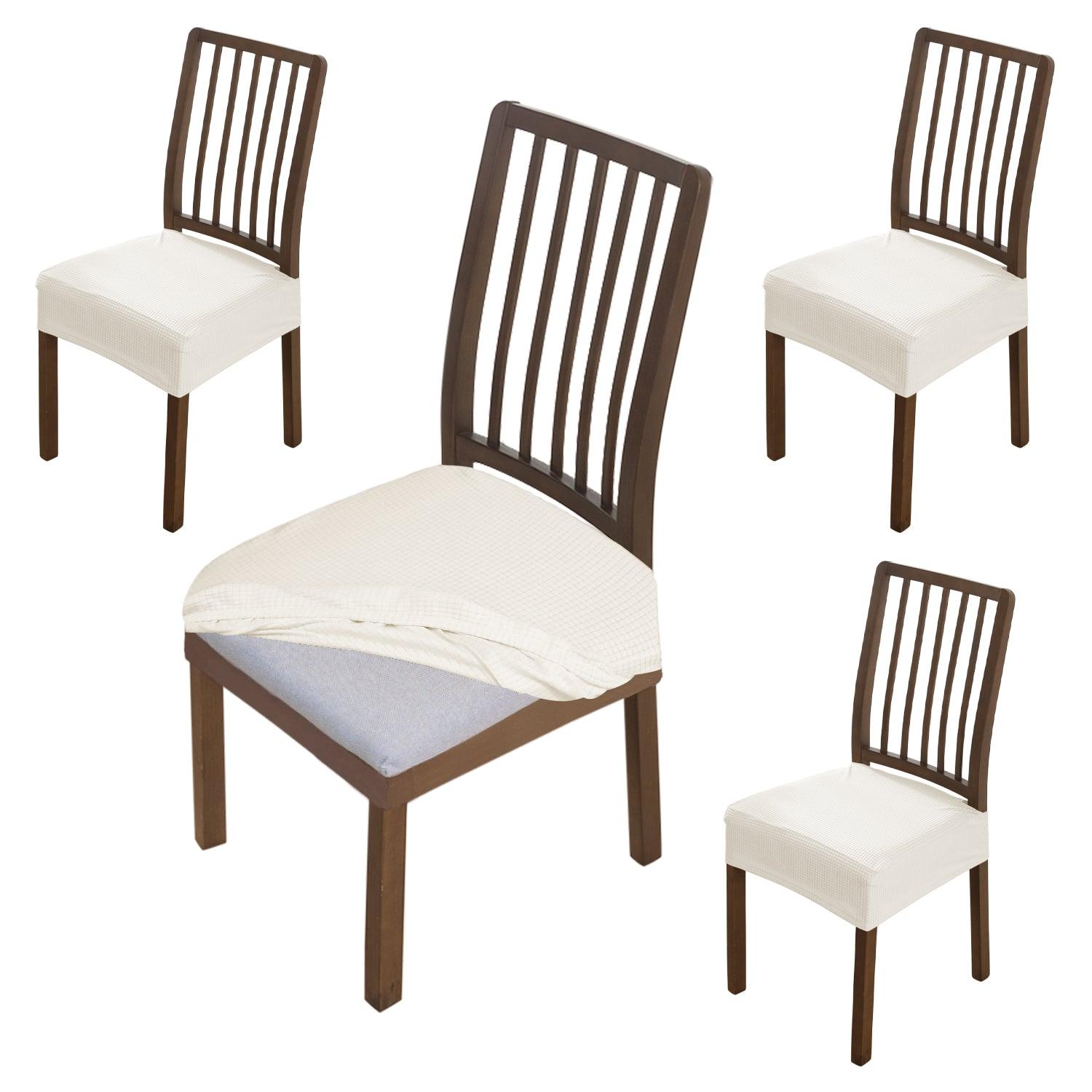 Premium Jacquard Dining Chair Seat Cushion Cover, Off White - HOKIPO | Har Ghar ka Humsafar