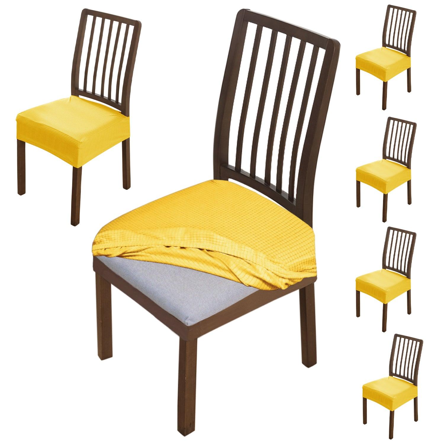 Premium Jacquard Dining Chair Seat Cushion Cover, Yellow - HOKIPO | Har Ghar ka Humsafar