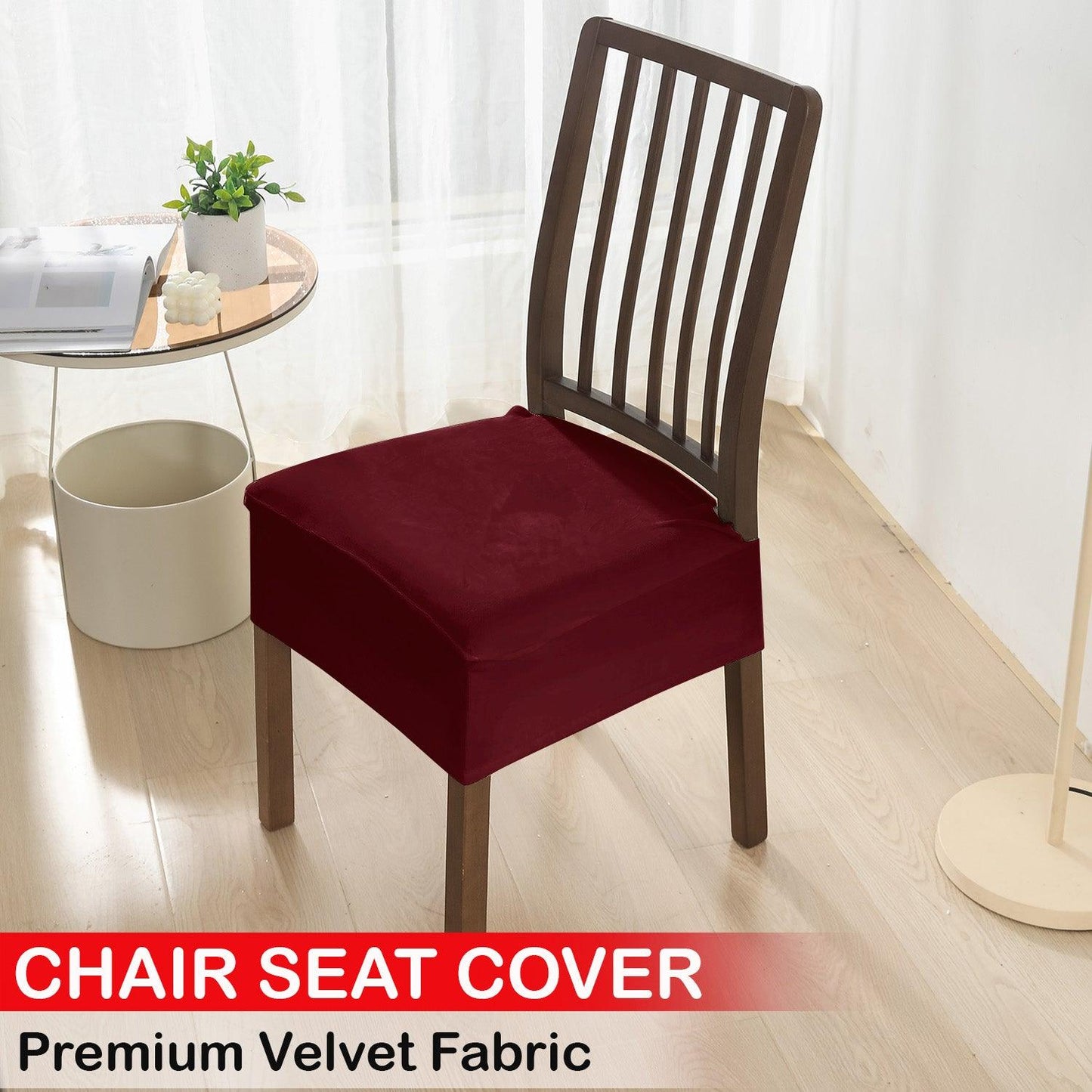 Premium Original Velvet Dining Chair Seat Cushion Cover, Burgundy - HOKIPO | Har Ghar ka Humsafar