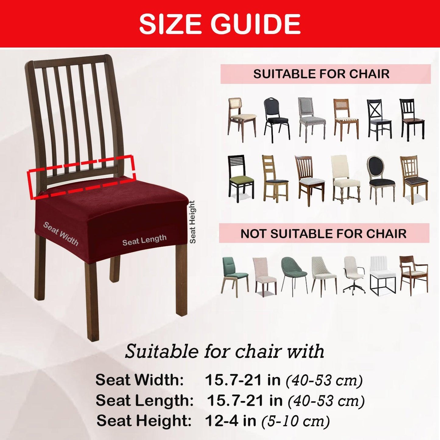 Premium Original Velvet Dining Chair Seat Cushion Cover, Burgundy - HOKIPO | Har Ghar ka Humsafar