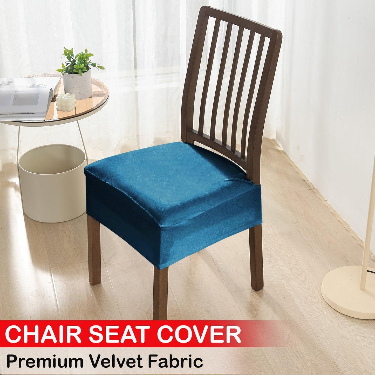 Premium Original Velvet Dining Chair Seat Cushion Cover, Peacock Blue - HOKIPO | Har Ghar ka Humsafar