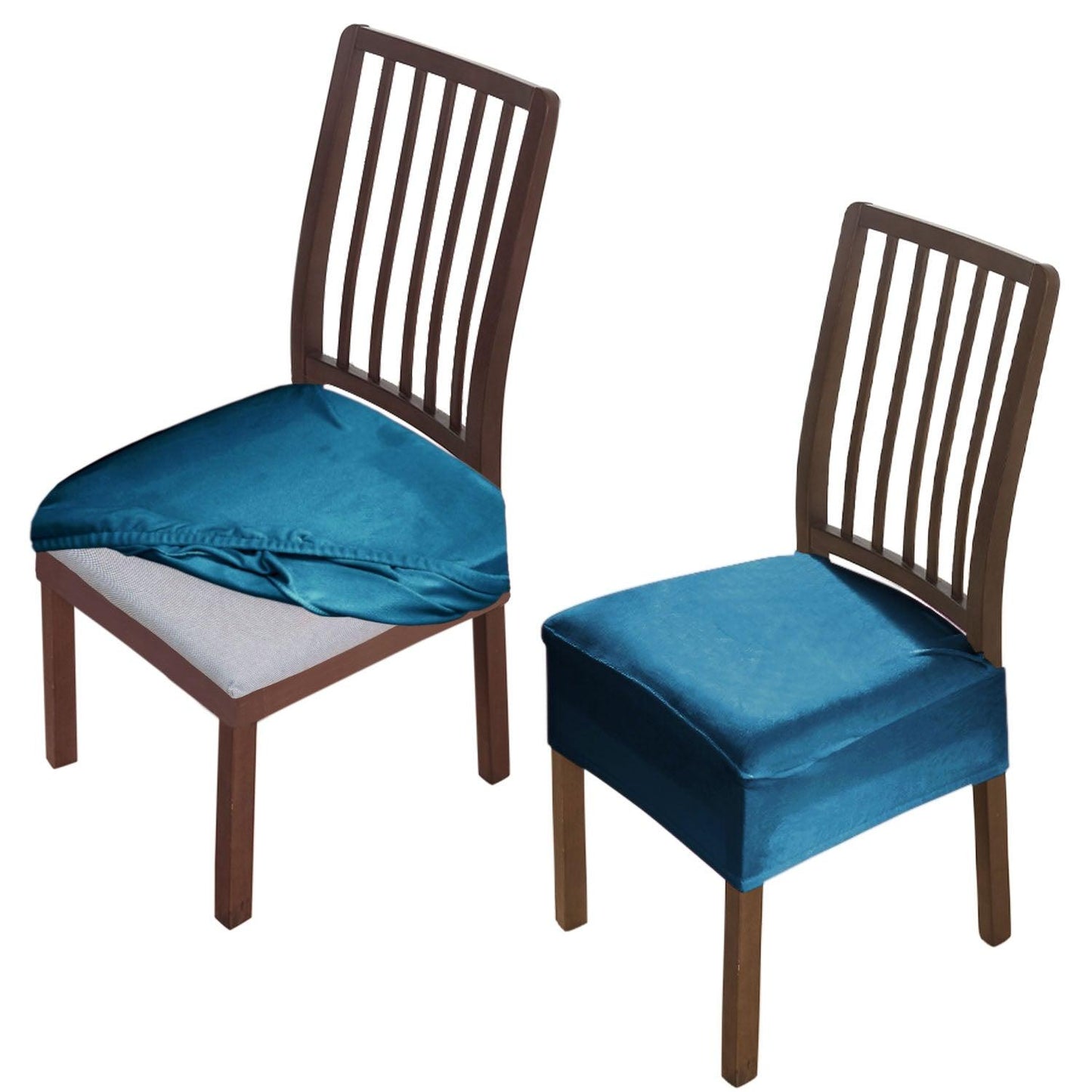 Premium Original Velvet Dining Chair Seat Cushion Cover, Peacock Blue - HOKIPO | Har Ghar ka Humsafar