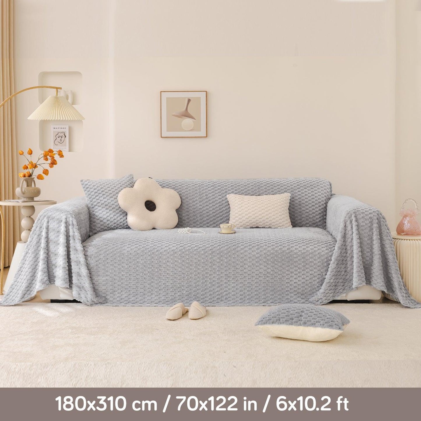 Premium Rabbit Plush Sofa Throw Blanket, Ice Grey | HOKIPO