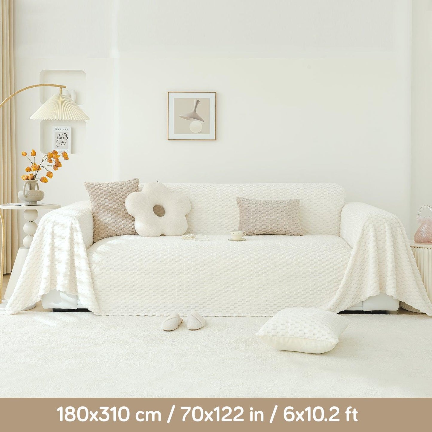 Pearl White Luxury Rabbit Plush Sofa Throw | HOKIPO